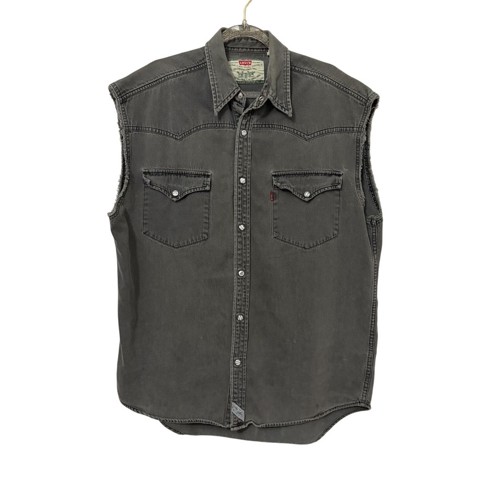 Vintage 90s Levis Marble Pearl Snap Button Denim Vest Y2K Grunge Alt Streetwear